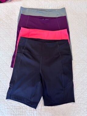 Athletic Works Women's Bike Shorts 4 Pack - Black, Neon Pink, Plum, Sage
